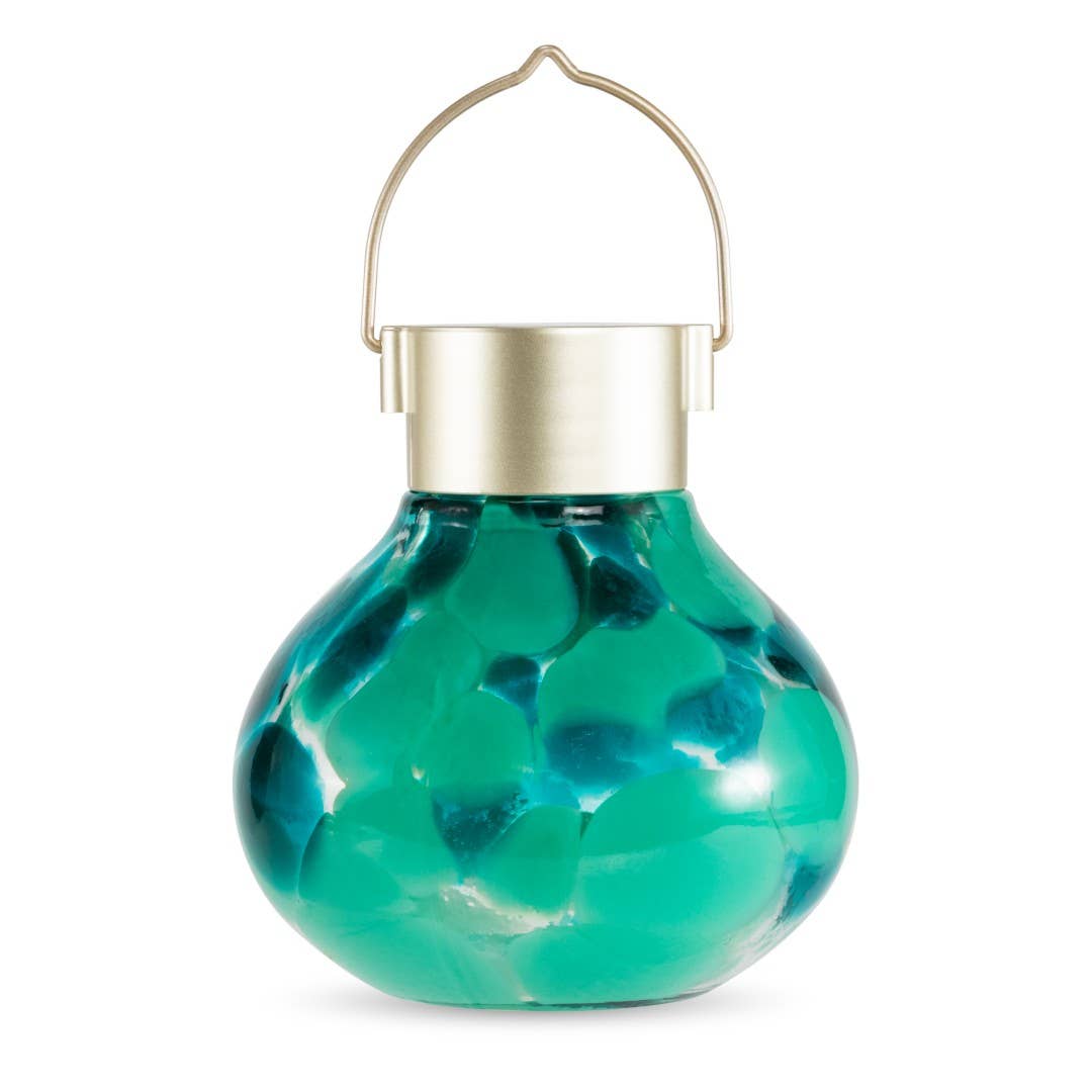 *New* Tea Lantern - 5" Hand-Blown Glass Solar Lantern - Teal