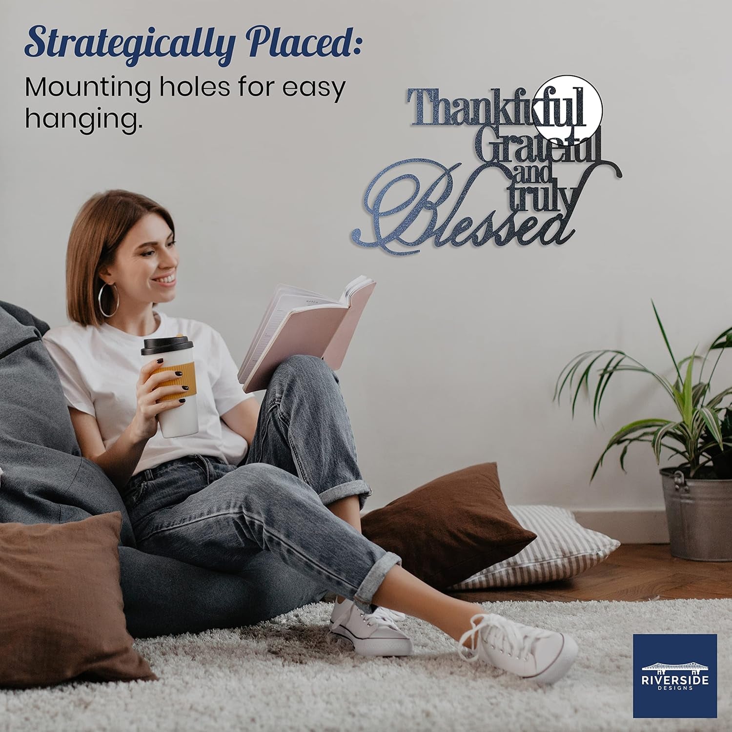 Thankful, Grateful & Truly Blessed Metal Wall Decor | Heavy-Duty and Waterproof | Made in USA (Black, 36")