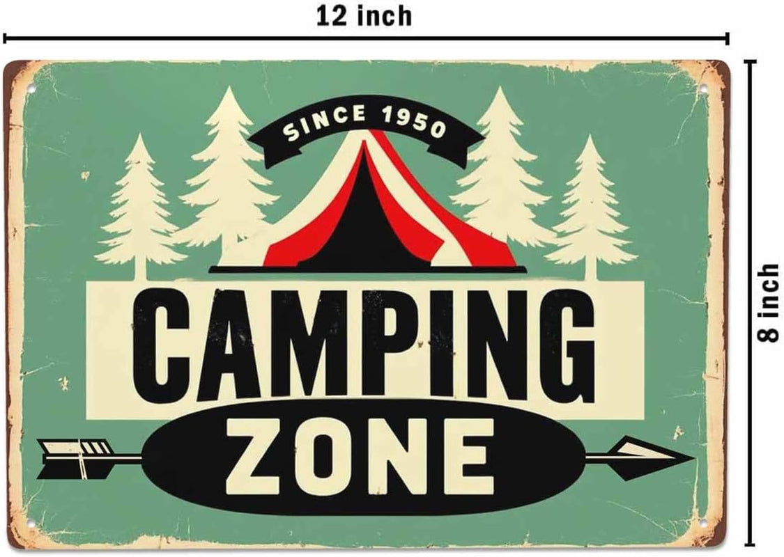 Camping Zone Tin Sign, Vintage Metal Tin Signs for Cafes Bars Pubs Shop Wall Decorative Funny Retro Signs for Men Women 8X12 Inch