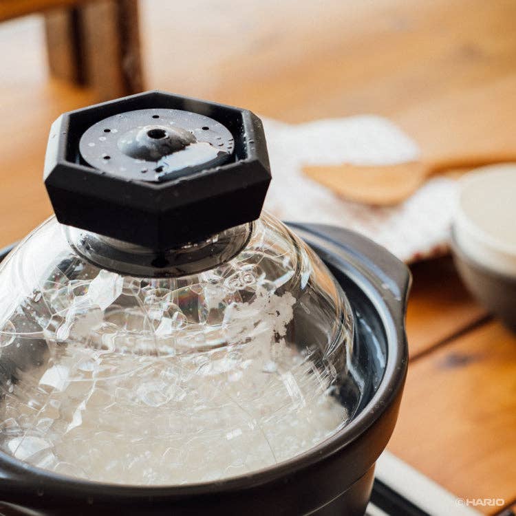 Gohan Gama Ceramic Rice Cooker with Glass Lid & Whistle, Made in Japan — Hario