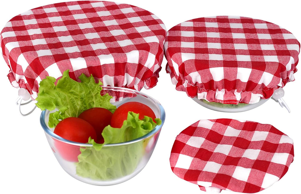 Handmade Reusable Cotton Fabric Bowl Covers - Two Layers of Fabric (Set of 3, Red Plaid-2)