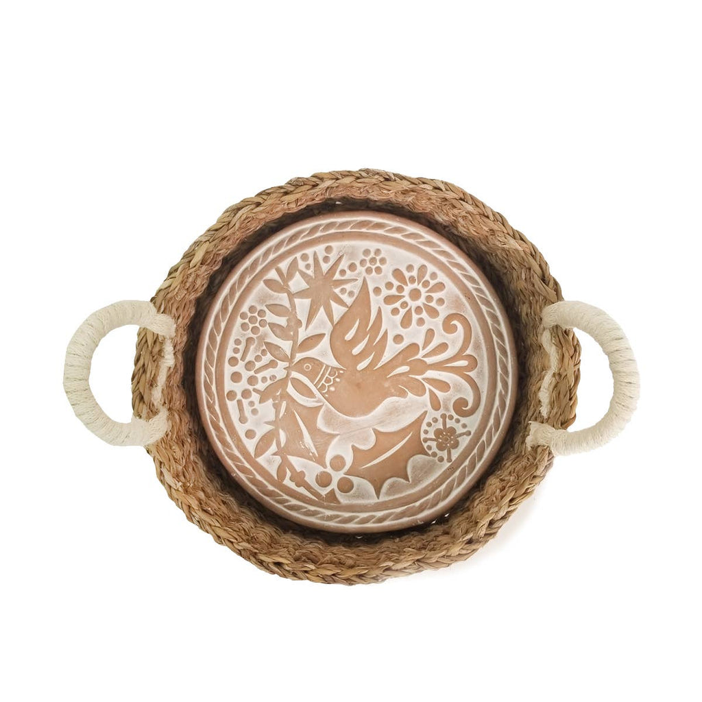 Dove Bread Warmer & Handwoven Seagrass Basket Set