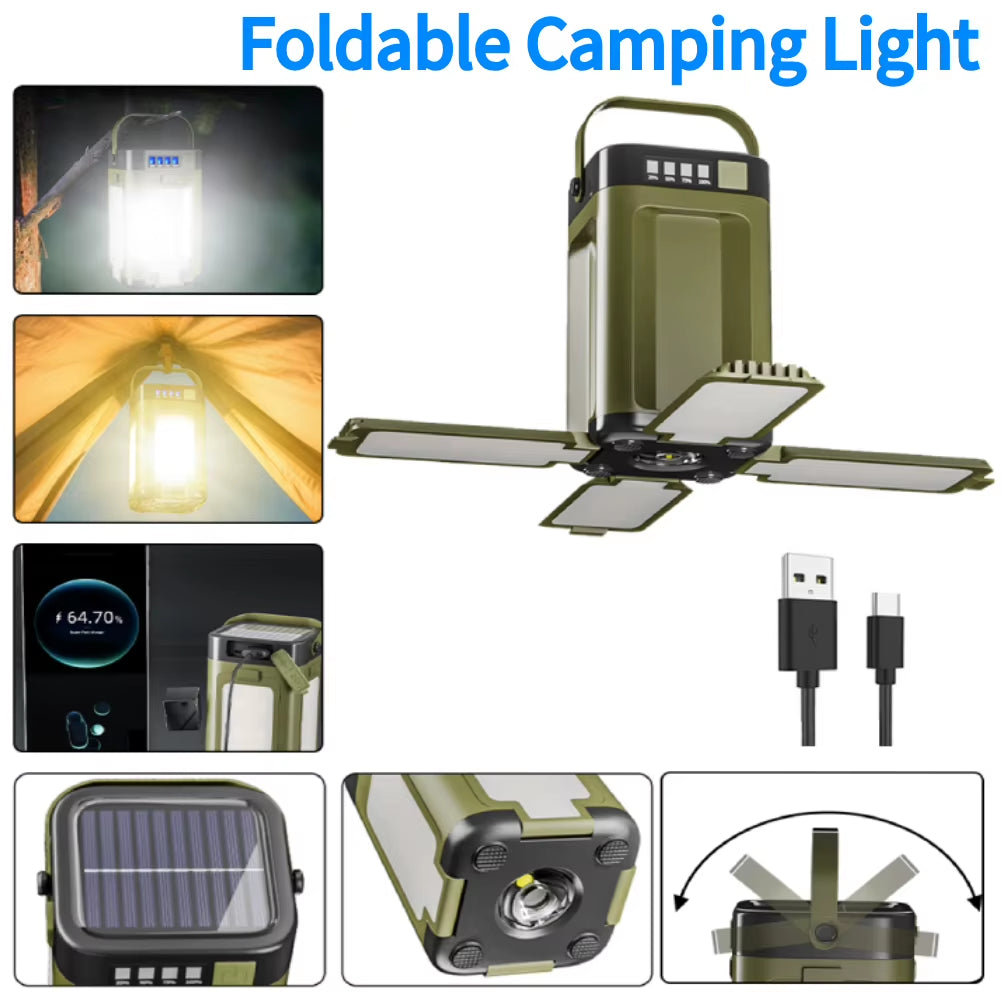 Foldable Camping Light Power Bank Rechargeable Lantern Solar Camping Lantern LED Tent Light for Camping Hiking Fishing