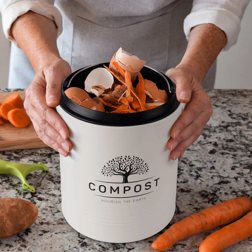 Kitchen Compost Bin, 1.3 Gallon Countertop Compost Bin with Lid, Indoor Compost Bucket Includes Inner Bucket Liner and Carbon Filter, Small Compost Bin with Compostable Bags, Recycle Bin for Food Was