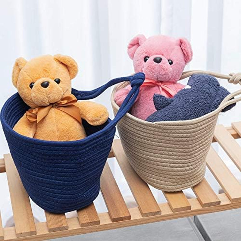 Personality Cotton Woven Fold Snacks Debris Sorting Storage Basket Hang Rope Woven Home Decor for Kids Room Decorative Perfect for Storing Small Household Items (Beige)