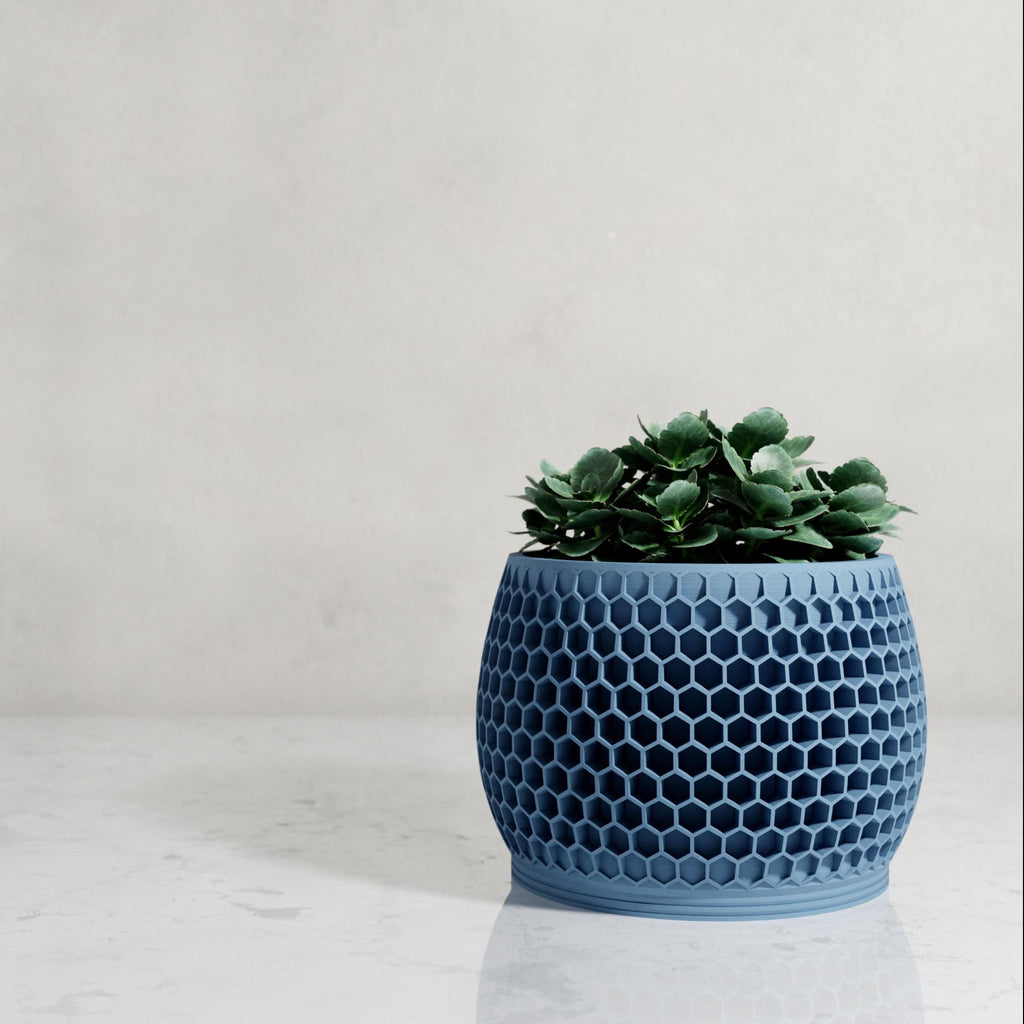 Wood Honeycomb Planter, Unique 3D Printed Plant Pot with Drainage & Saucer for Houseplants, 9 Color Options, Small to Large, 4 5 6 7 8 Inch