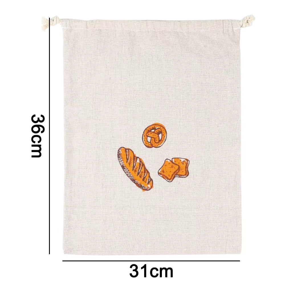 Linen Bread Bag Large Reusable Baguette Cotton Drawstring Storage Bag Homemade Bread Fresh Eco Friendly Keeping Kitchen Containe