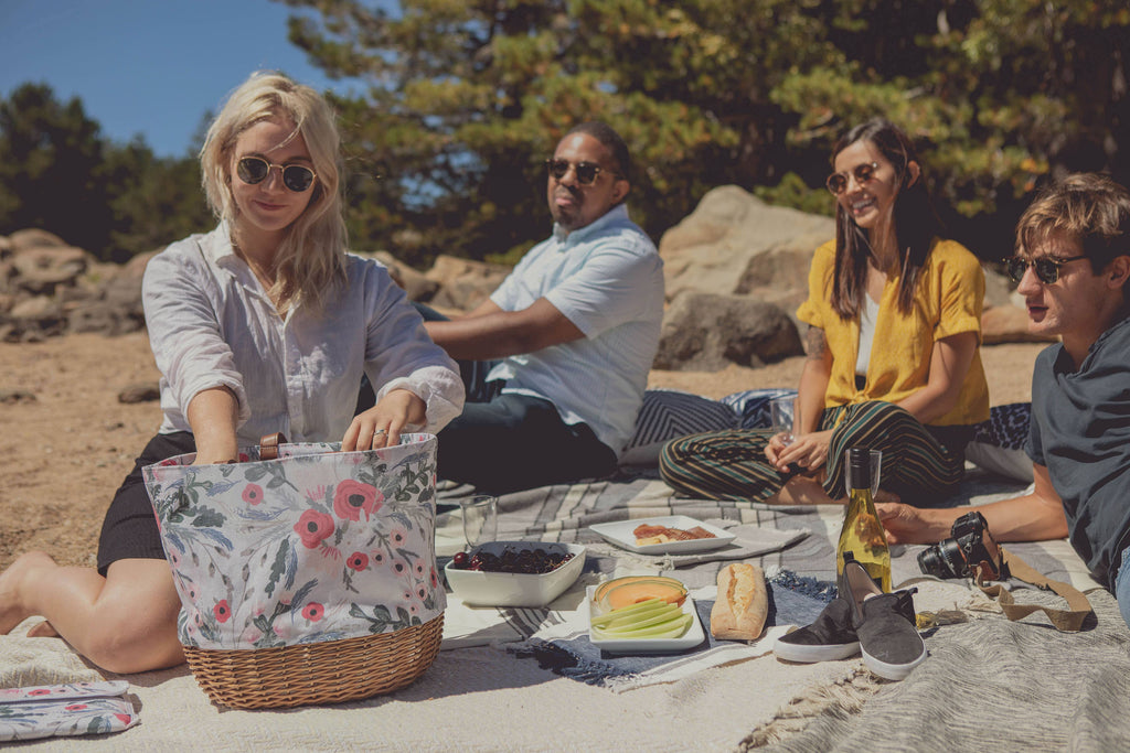 Picnic Time Promenade Picnic Tote for Two | Woven Willow Basket with Wine Glasses & Tableware