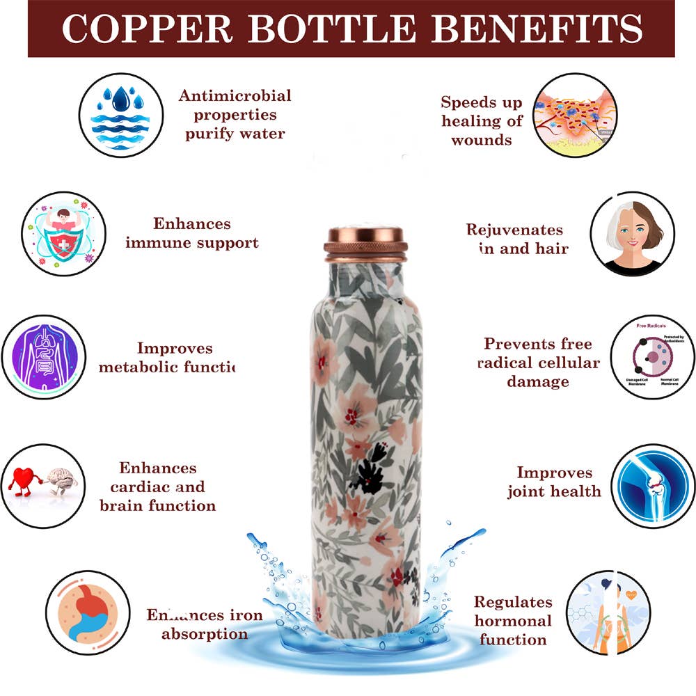 Pure Copper Water Bottle 34 oz - Leaf / Perilla