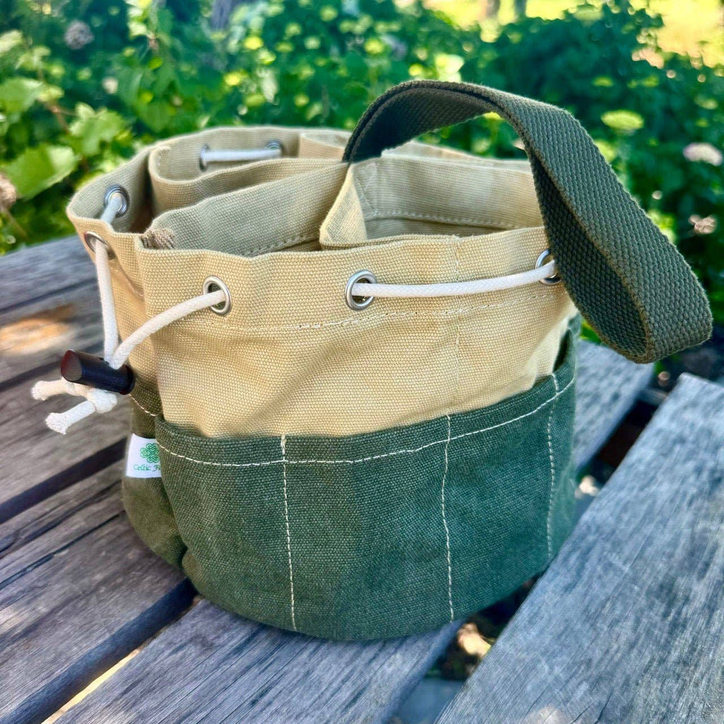 Waxed Canvas Garden Tool Organizer, Charming Bucket Tote for Cottage Garden Storage