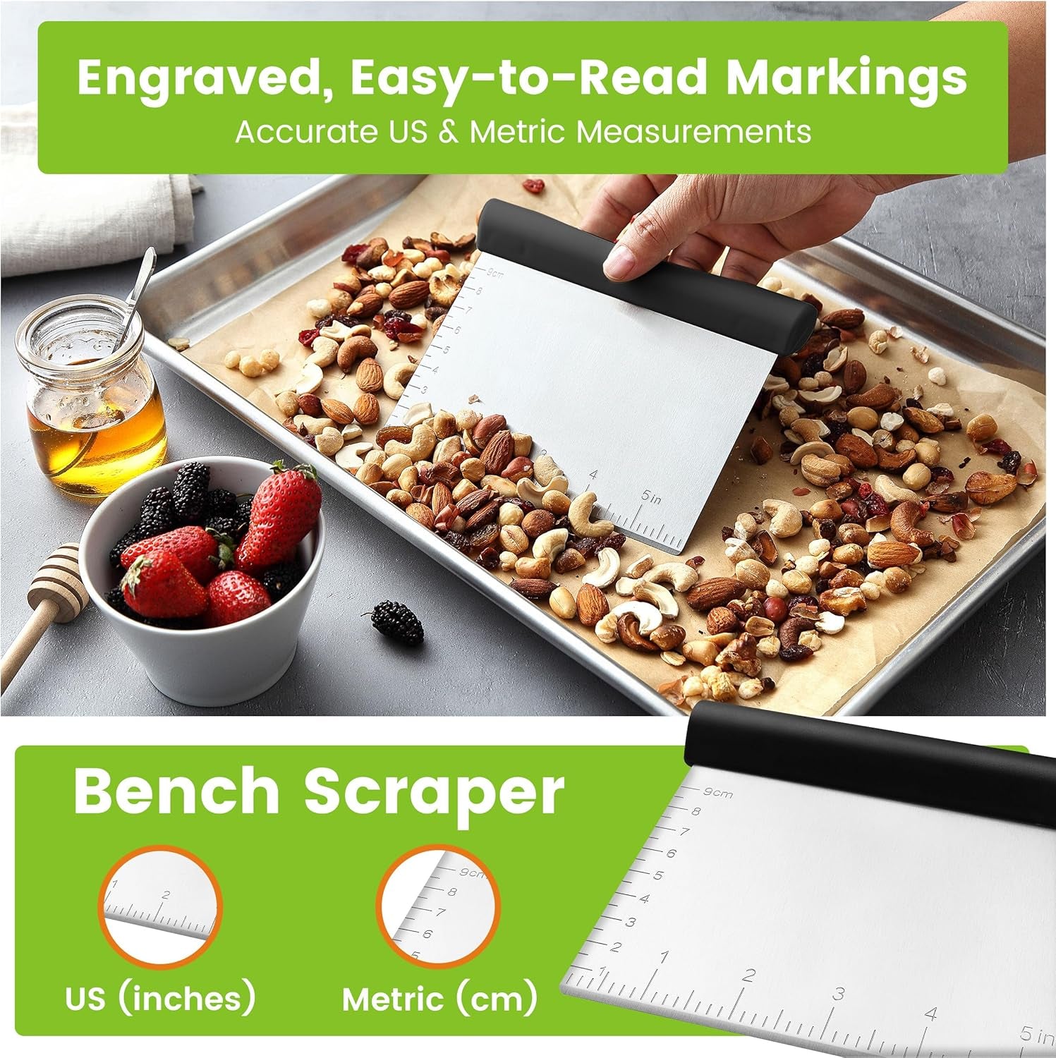 Dough Blender & Pastry Cutter Tool, Stainless Steel Pastry Blender & Bench Scraper for Pizza, Nut, Pie - Multipurpose Dough Cutter & Scraper Tool for Baking with Soft Grip Handles - Black