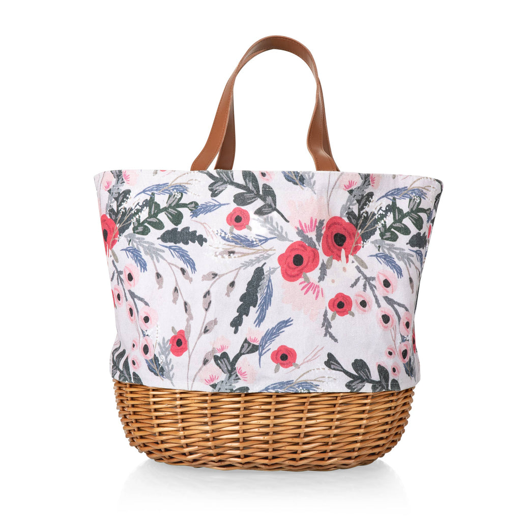 Picnic Time Promenade Picnic Tote for Two | Woven Willow Basket with Wine Glasses & Tableware