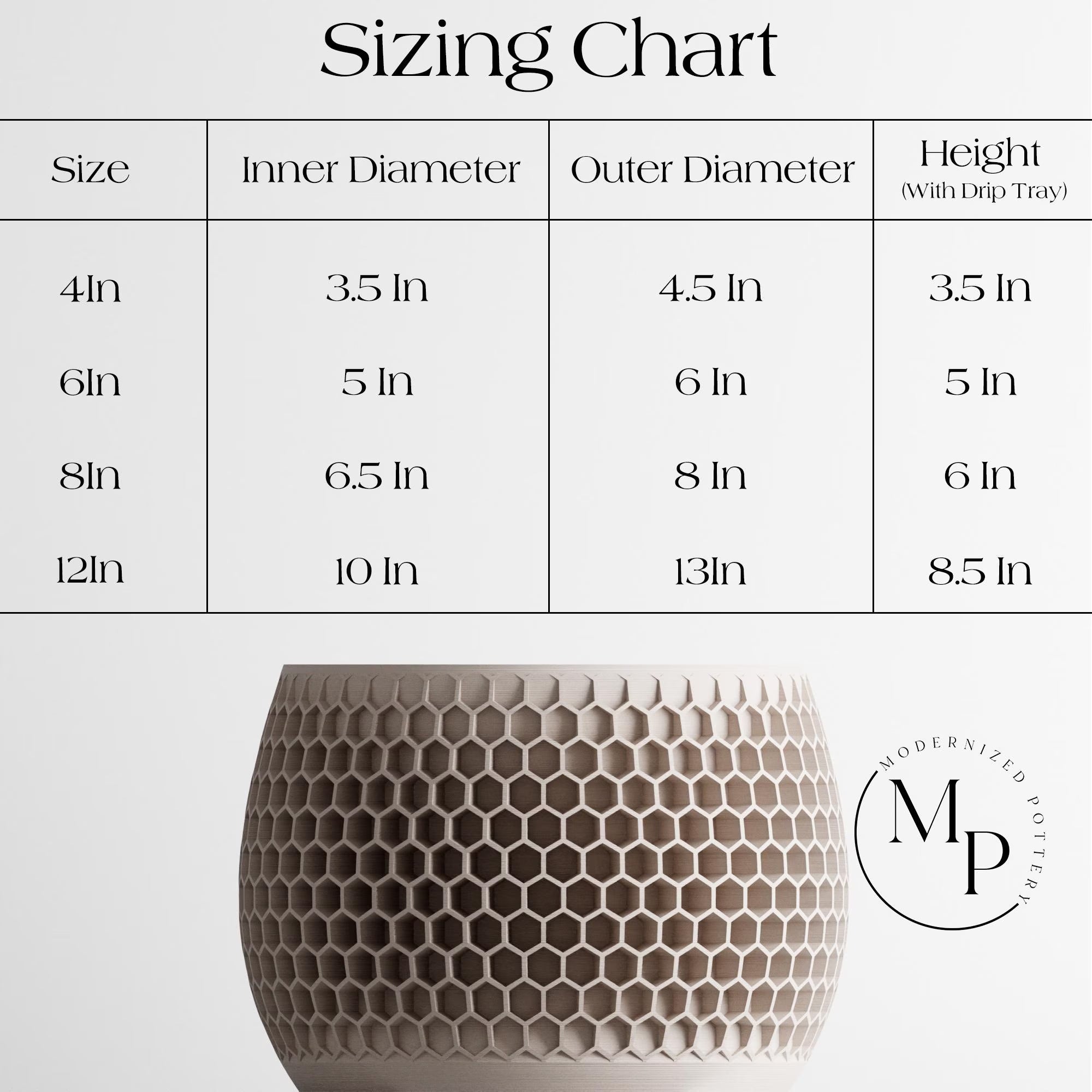Wood Honeycomb Planter, Unique 3D Printed Plant Pot with Drainage & Saucer for Houseplants, 9 Color Options, Small to Large, 4 5 6 7 8 Inch