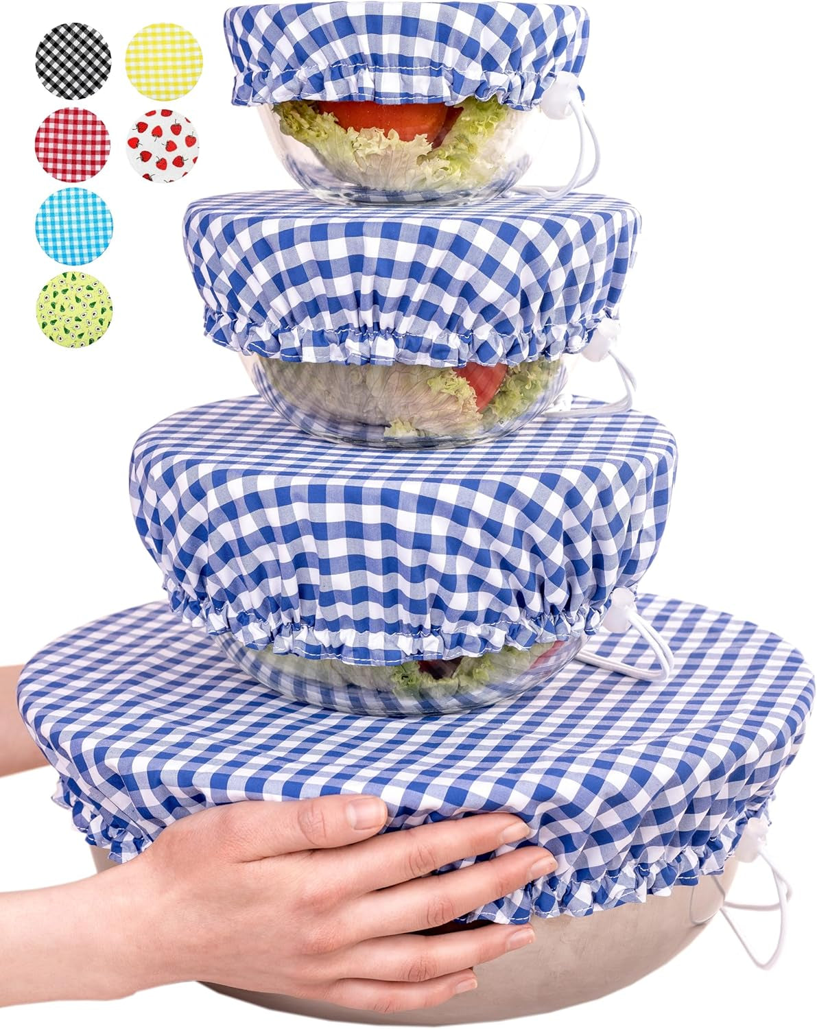 Handmade Reusable Cotton Fabric Bowl Covers - Two Layers of Fabric (Set of 3, Red Plaid-2)