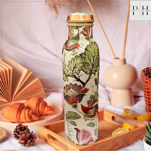 Pure Copper Water Bottle 34 oz - Carrara White / Perilla