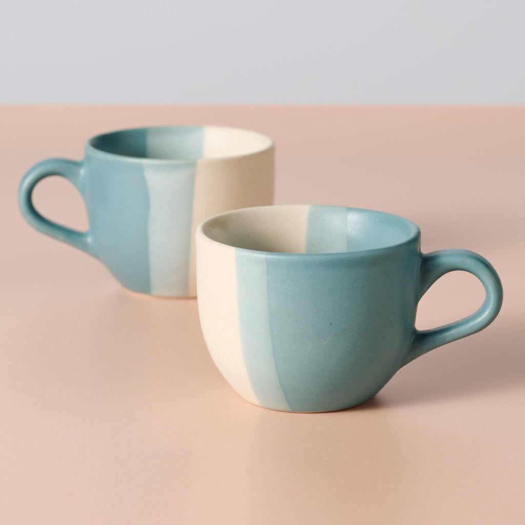 Pheeka Striped Teacups, Set of 2 – Handcrafted Clay