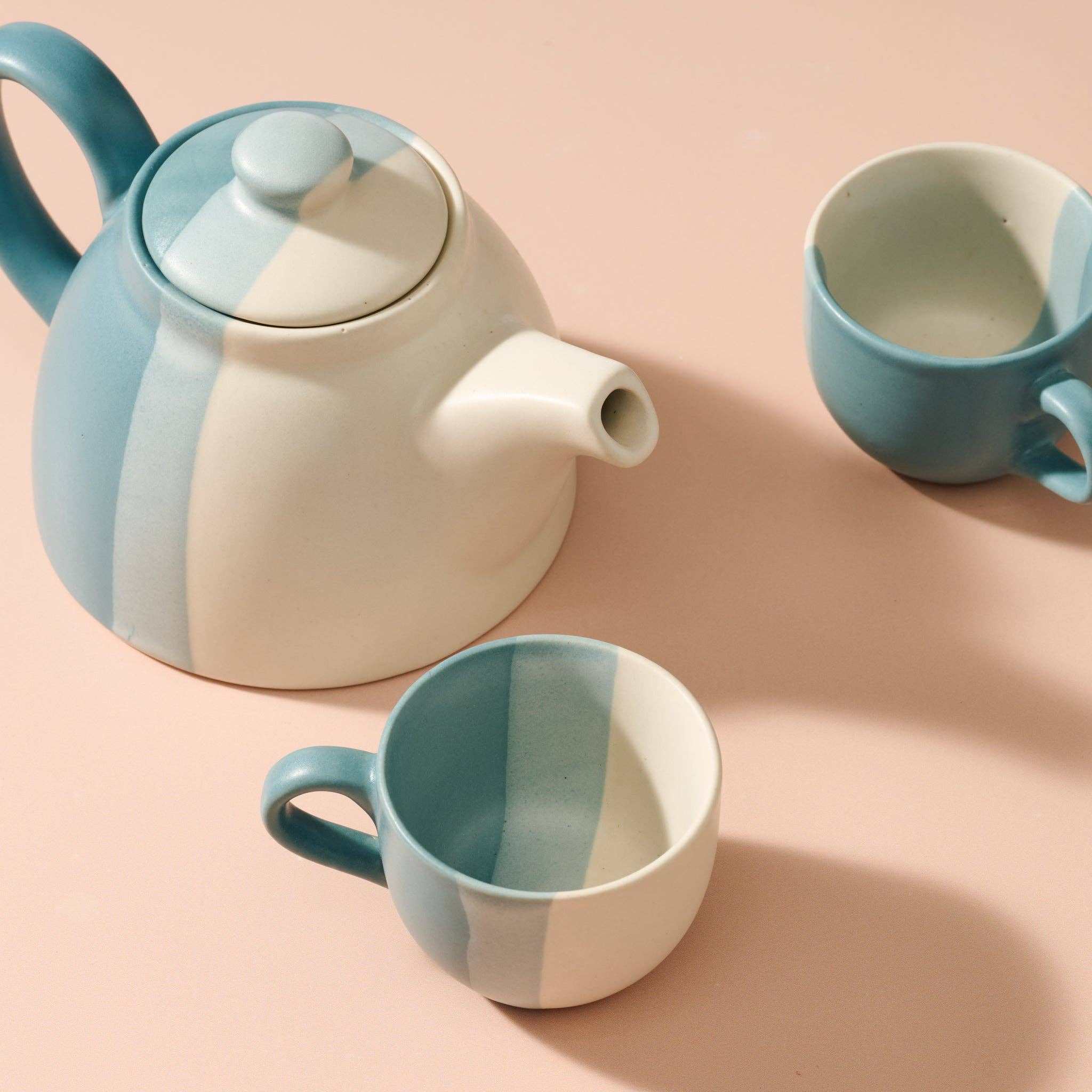 Pheeka Striped Teacups, Set of 2 – Handcrafted Clay