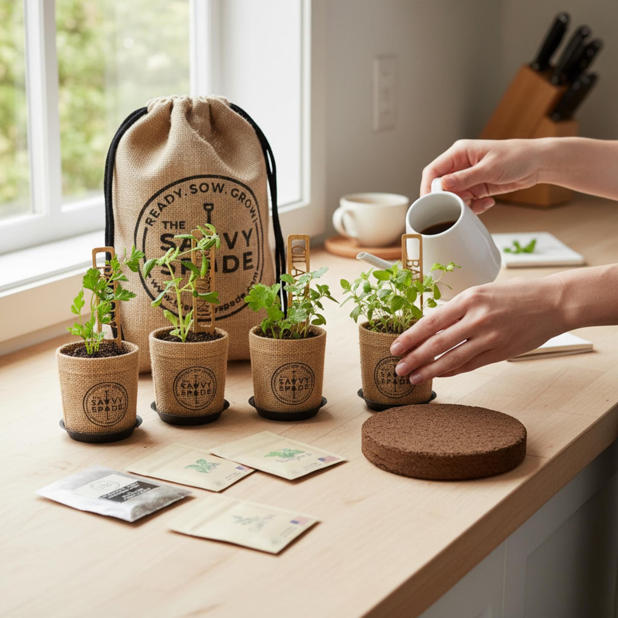 Indoor Herb Garden Starter Kit: Heirloom Basil, Cilantro, Parsley, Oregano