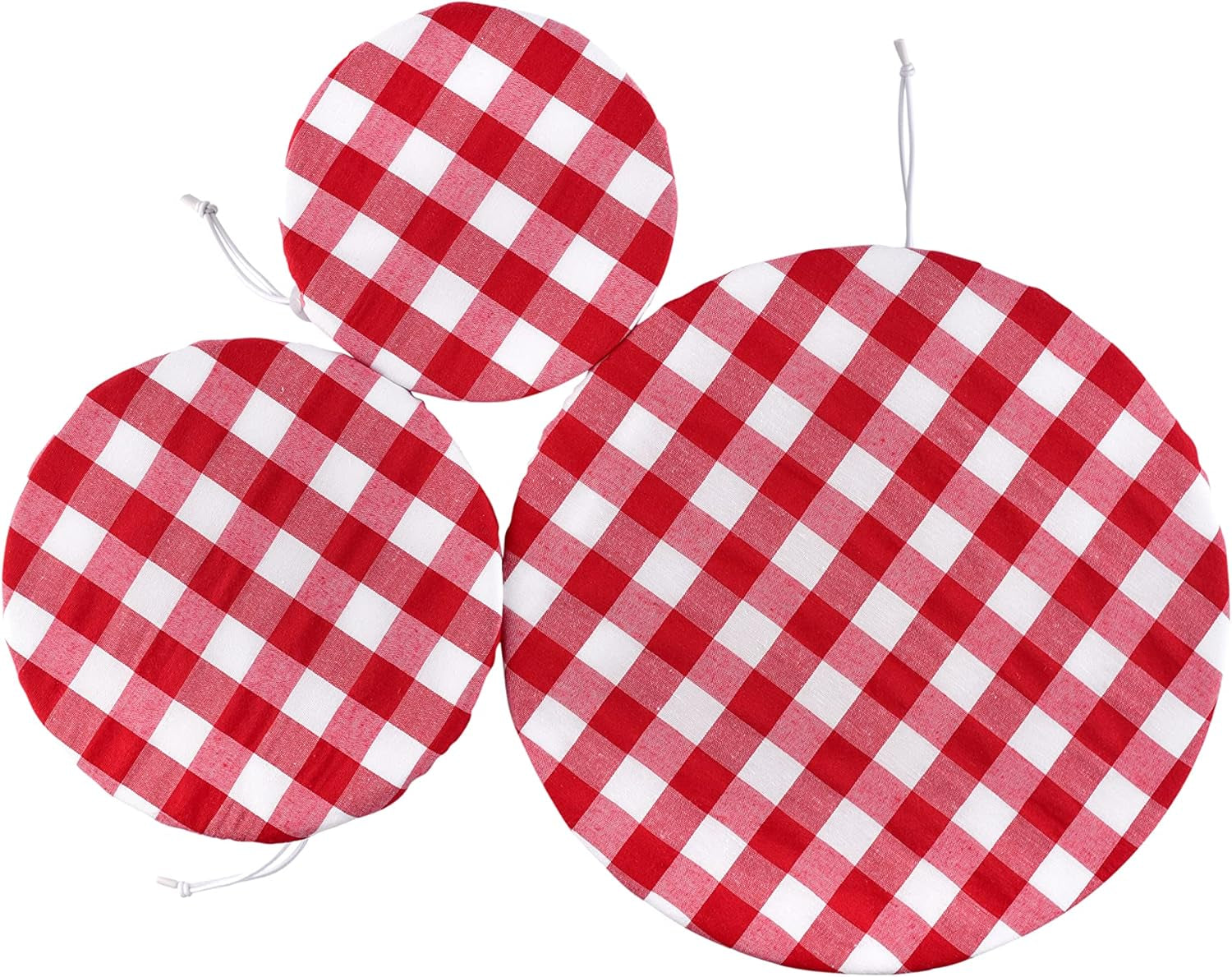 Handmade Reusable Cotton Fabric Bowl Covers - Two Layers of Fabric (Set of 3, Red Plaid-2)