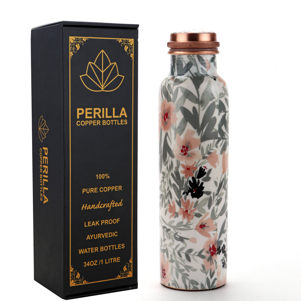 Pure Copper Water Bottle 34 oz - Leaf / Perilla