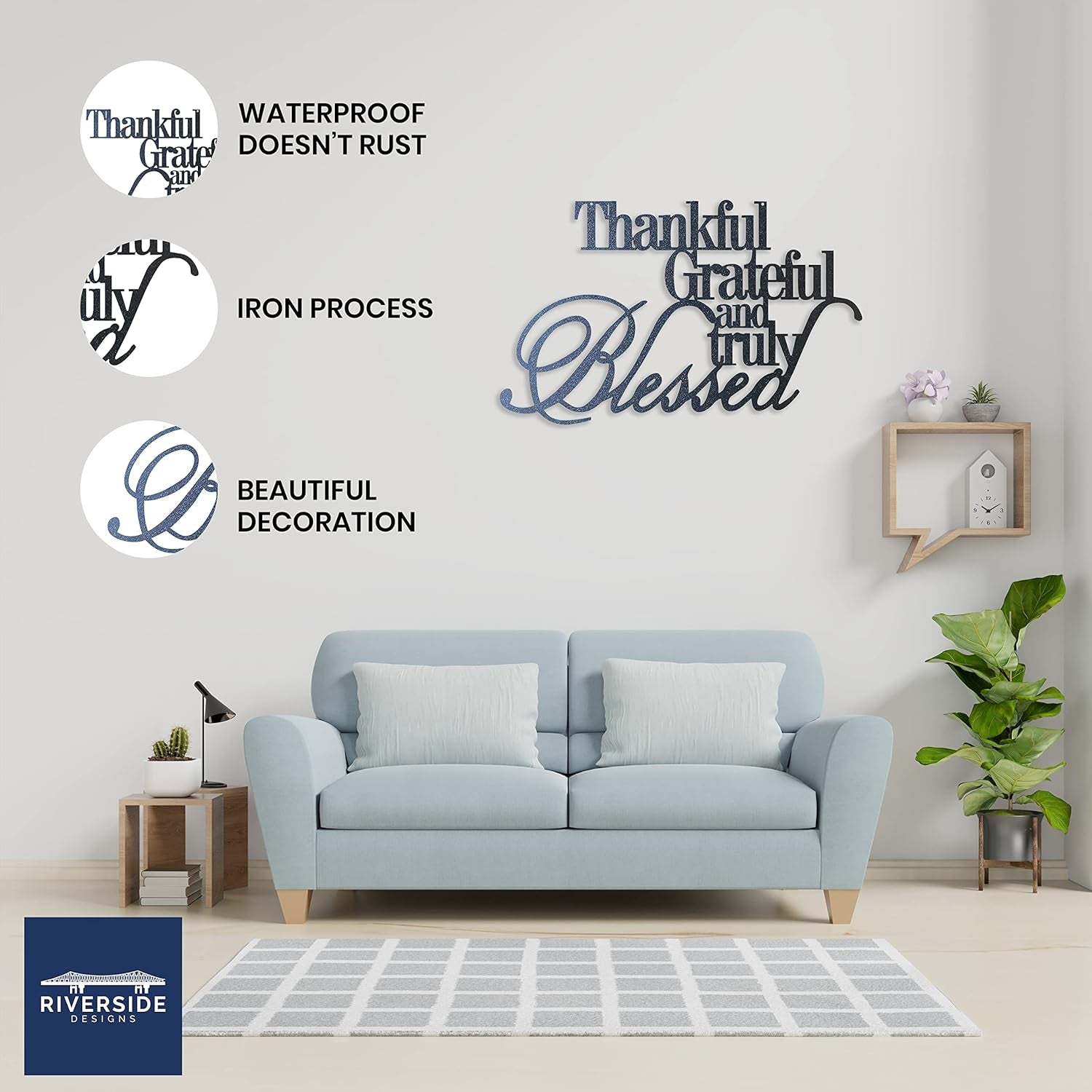 Thankful, Grateful & Truly Blessed Metal Wall Decor | Heavy-Duty and Waterproof | Made in USA (Black, 36")