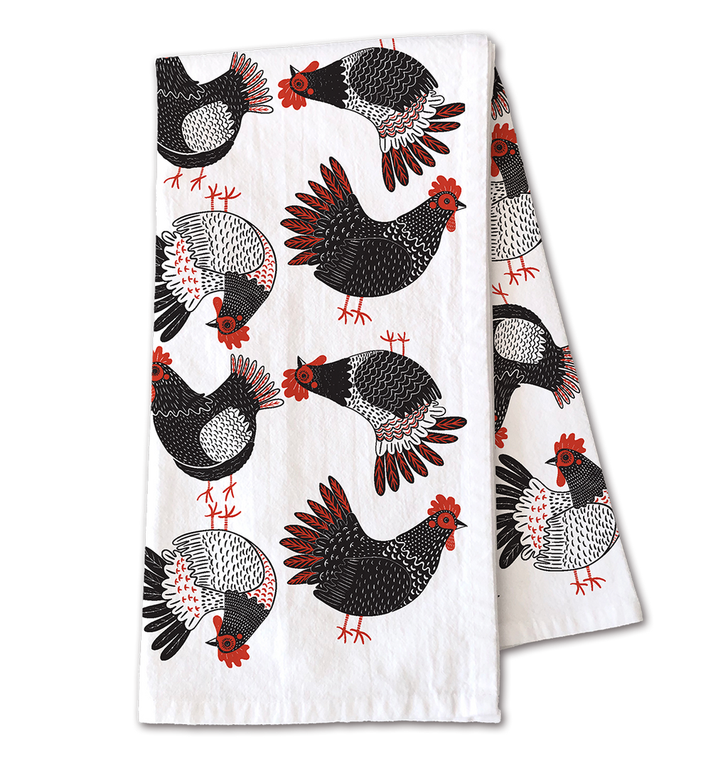 Gingiber Farmhouse Chicken Tea Towel | Artisan-Illustrated Cotton Kitchen Towel
