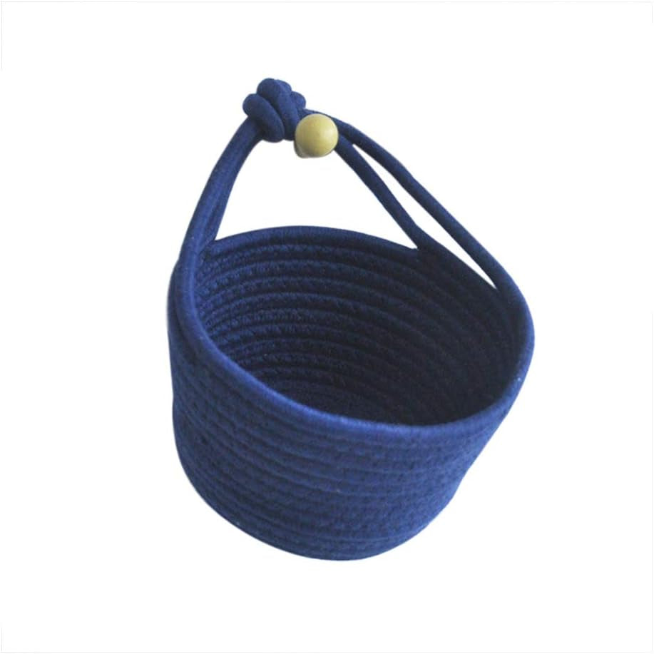 Personality Cotton Woven Fold Snacks Debris Sorting Storage Basket Hang Rope Woven Home Decor for Kids Room Decorative Perfect for Storing Small Household Items (Beige)