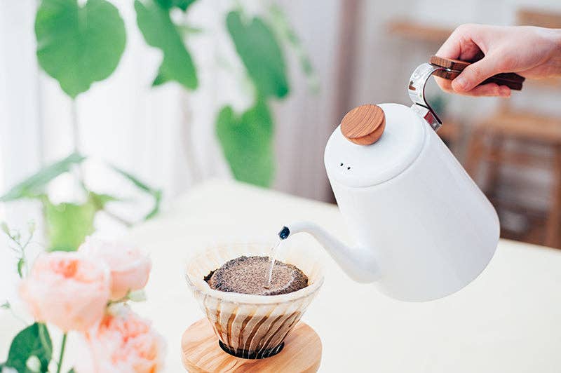 Bona Enamel Pour Over Coffee Kettle with Wood Handle, 800mL — Hario