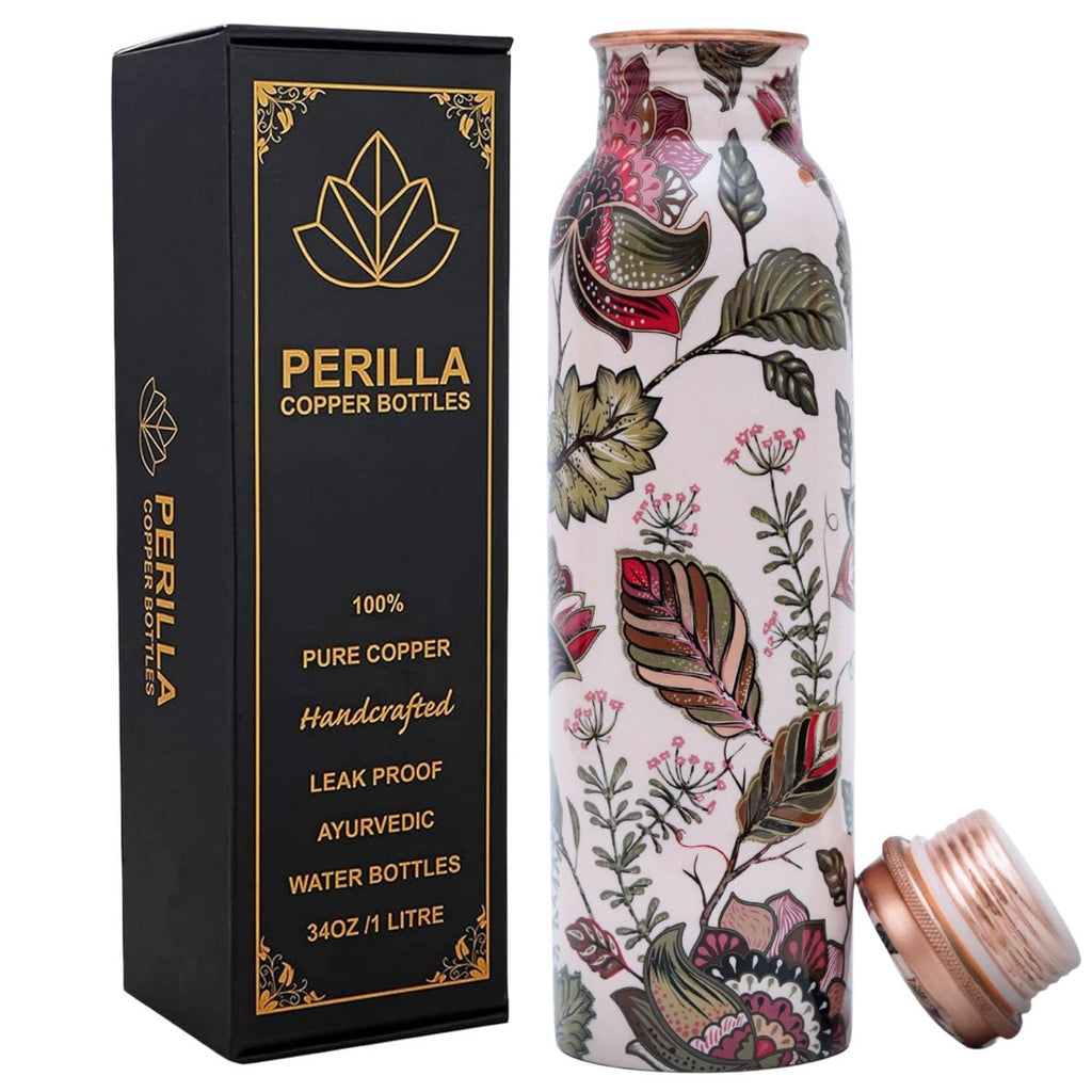 Pure Copper Water Bottle 34 oz - Carrara White / Perilla