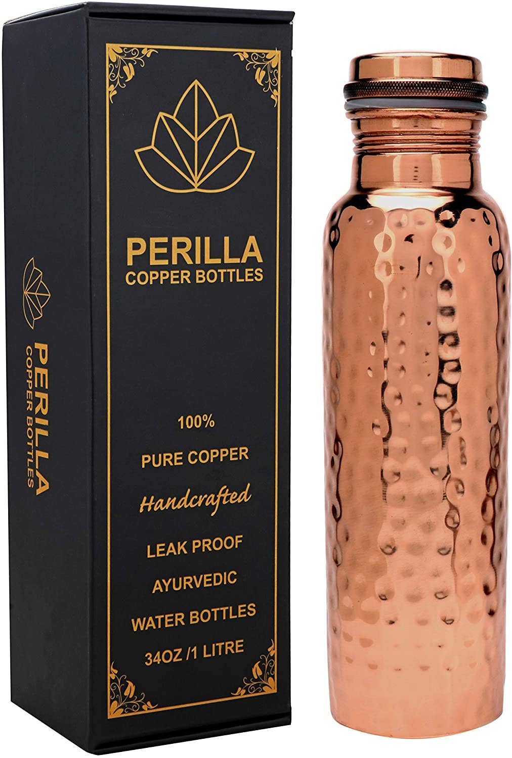 Pure Copper Water Bottle 34 oz - Hammered / Perilla