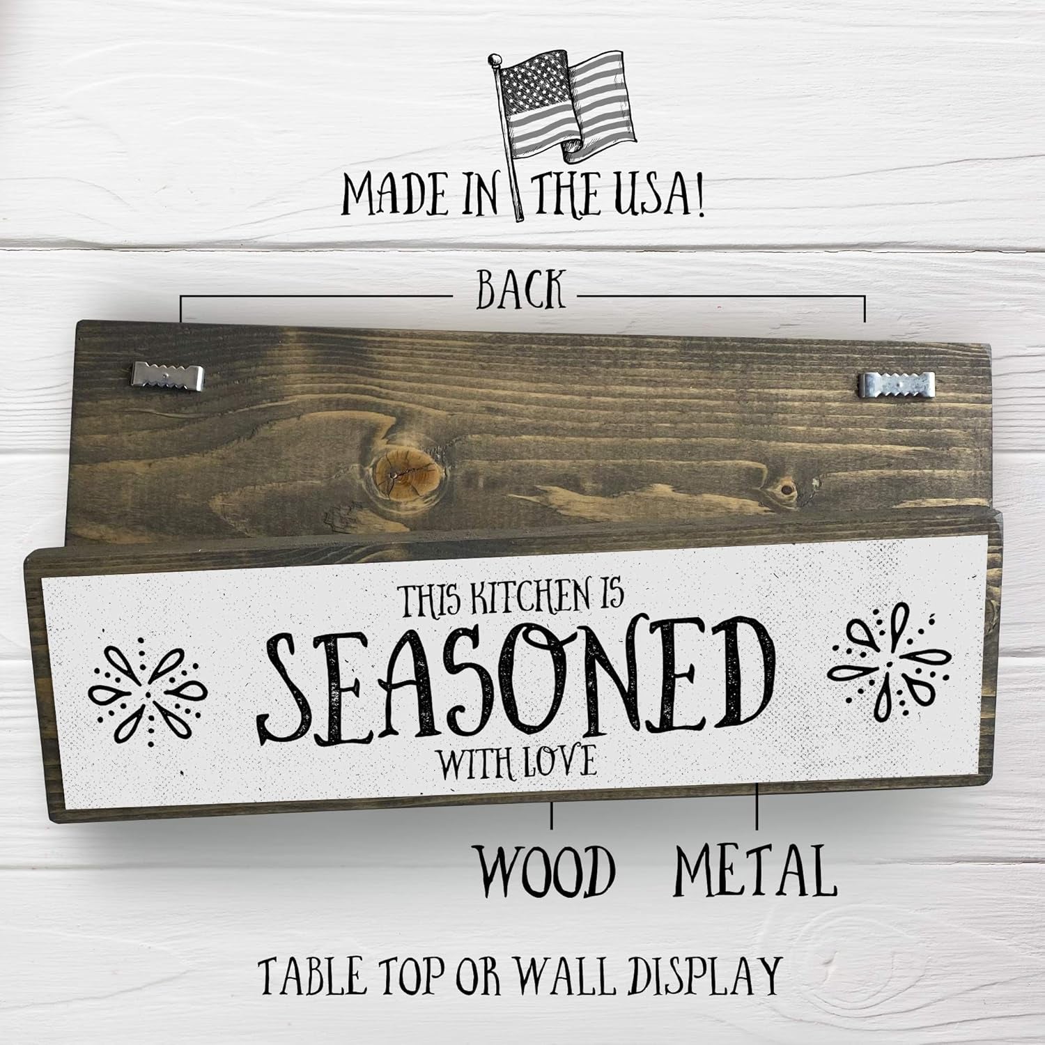 Kitchen Wood Signs (Medium - Wood and Metal, This Kitchen Is Seasoned with Love)