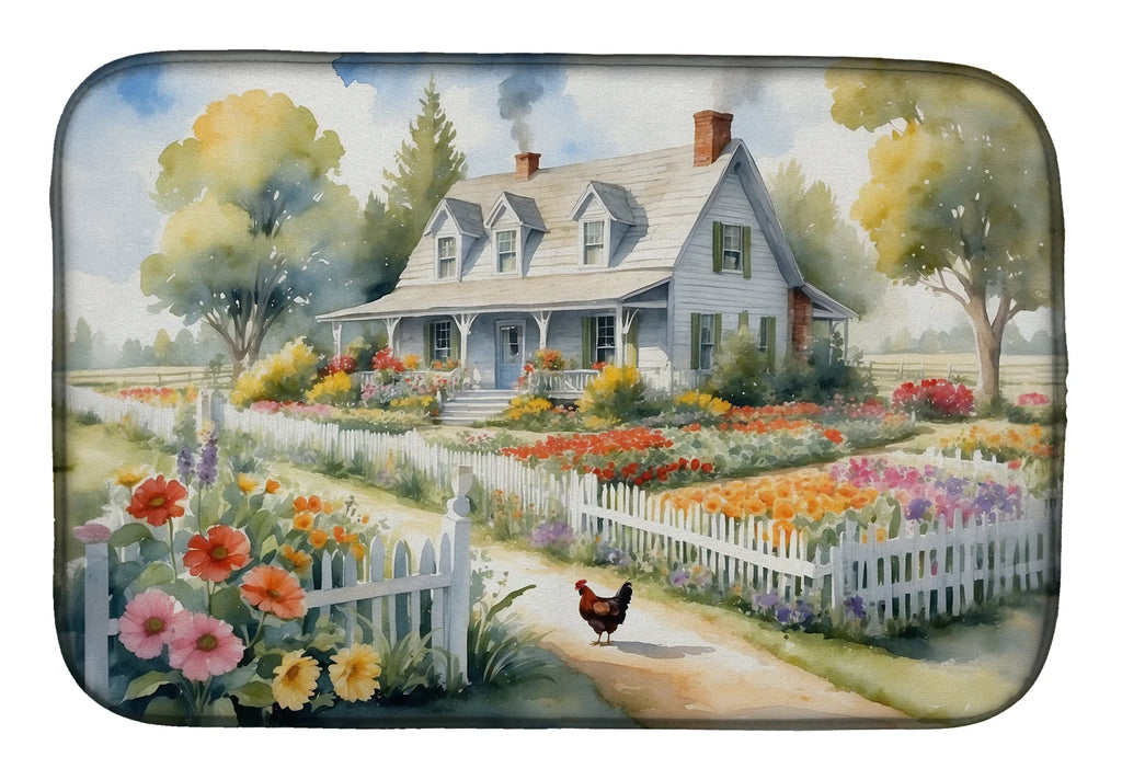 Chicken Farmhouse Garden Dish Drying Mat