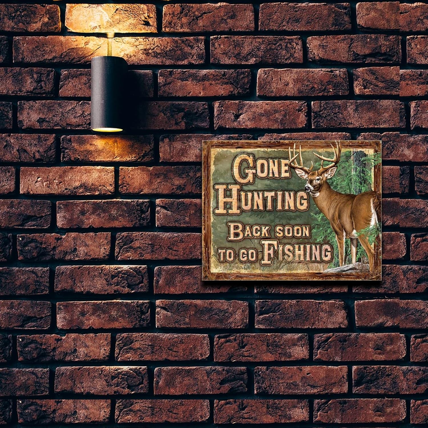 Gone Hunting Tin Sign - Nostalgic Vintage Metal Wall Decor - Made in USA