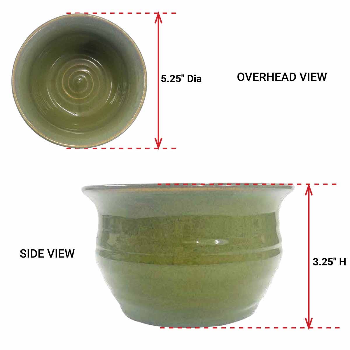 Park Designs Sinclair Caprese cereal bowl dimensions — 5.25 inch diameter, 3.25 inch height, overhead and side view"