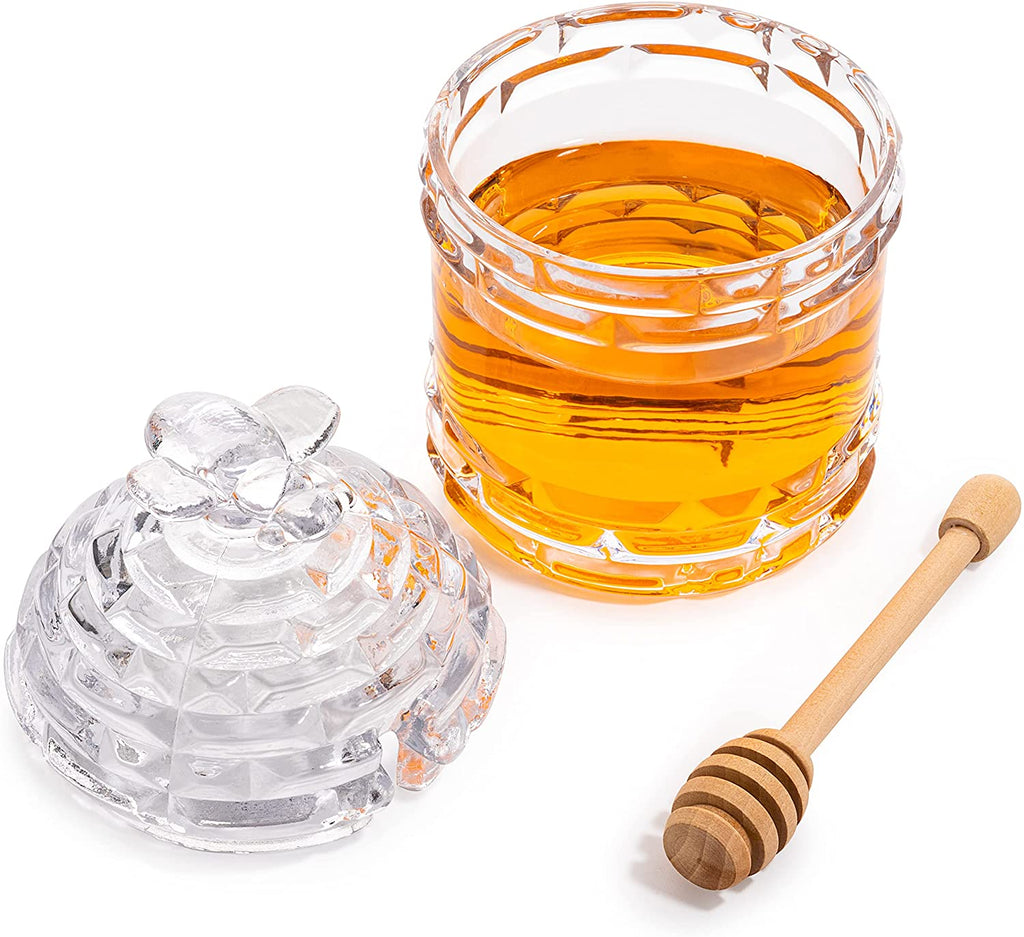 Crystal Bee Honey Dish Jar, Gift 6" - Glass Honey Pot with Dipper and Lid Cover for Home Kitchen Honey and Syrup, Gorgeous Bee Decor Beehive Honey Pot, Great for Jam, Honey, Jelly 14oz-4