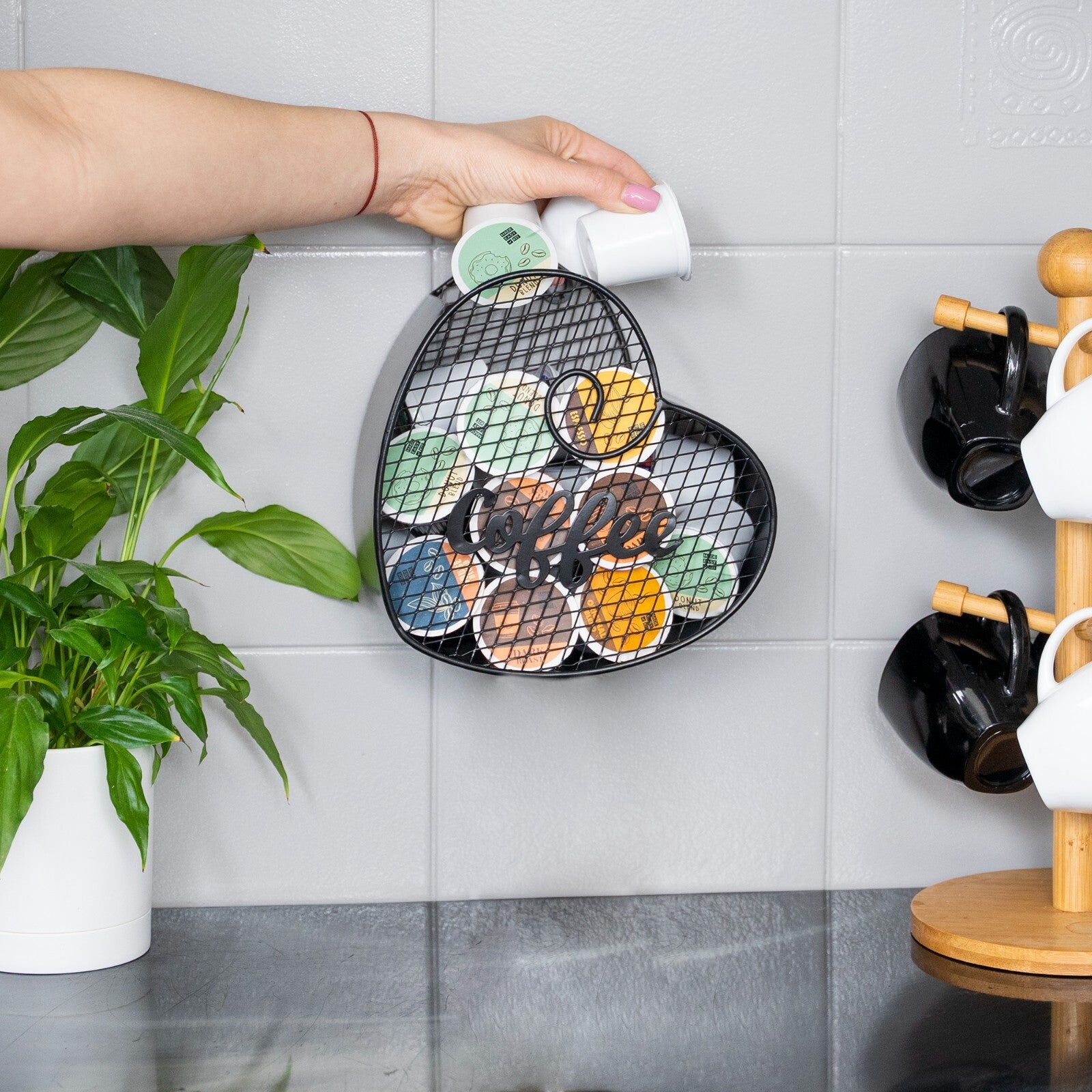 Made Easy Kit Coffee Pod Organizer, Coffee Bar Functional Décor, Black Heart