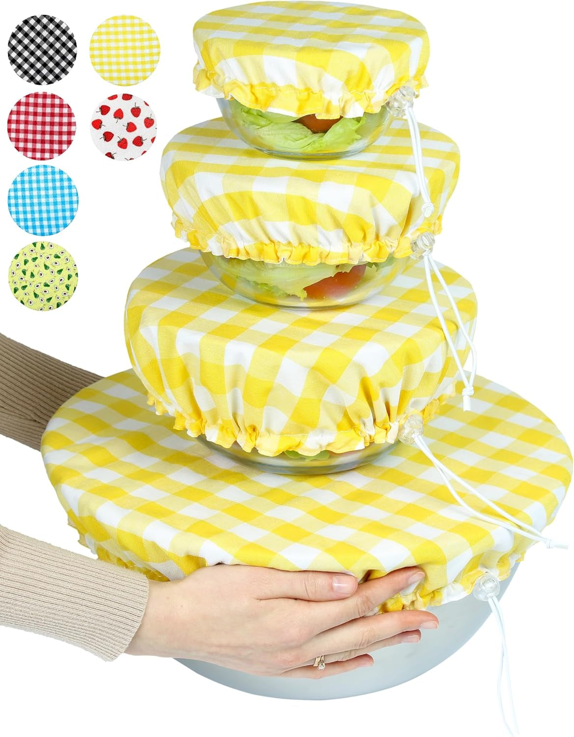 Handmade Reusable Cotton Fabric Bowl Covers - Two Layers of Fabric (Set of 3, Red Plaid-2)