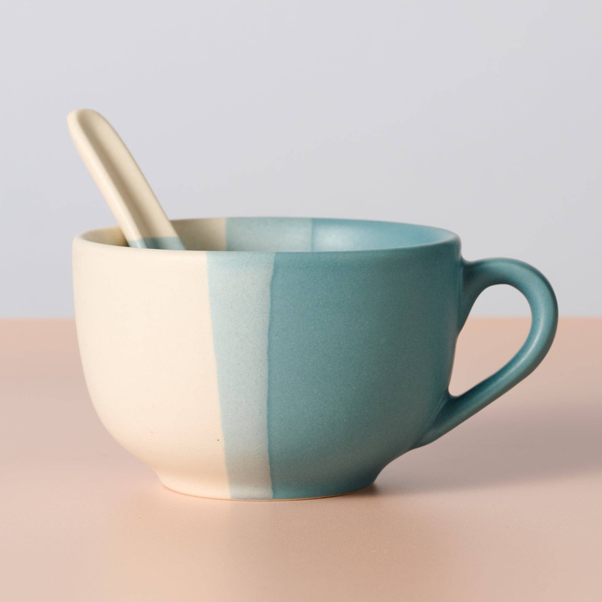 Pheeka Striped Stoneware Jumbo Mug with Spoon
