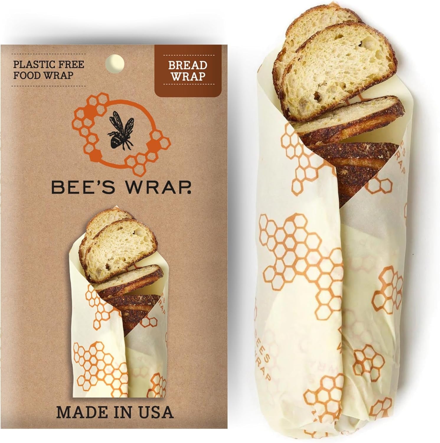 Beeswax Wraps for Food - Bread Wrap - Made in USA Reusable Bread Storage Bags - Organic & Eco-Friendly Alternative to Aluminum Foil, Sourdough Bags & Plastic Wrap, Honeycomb