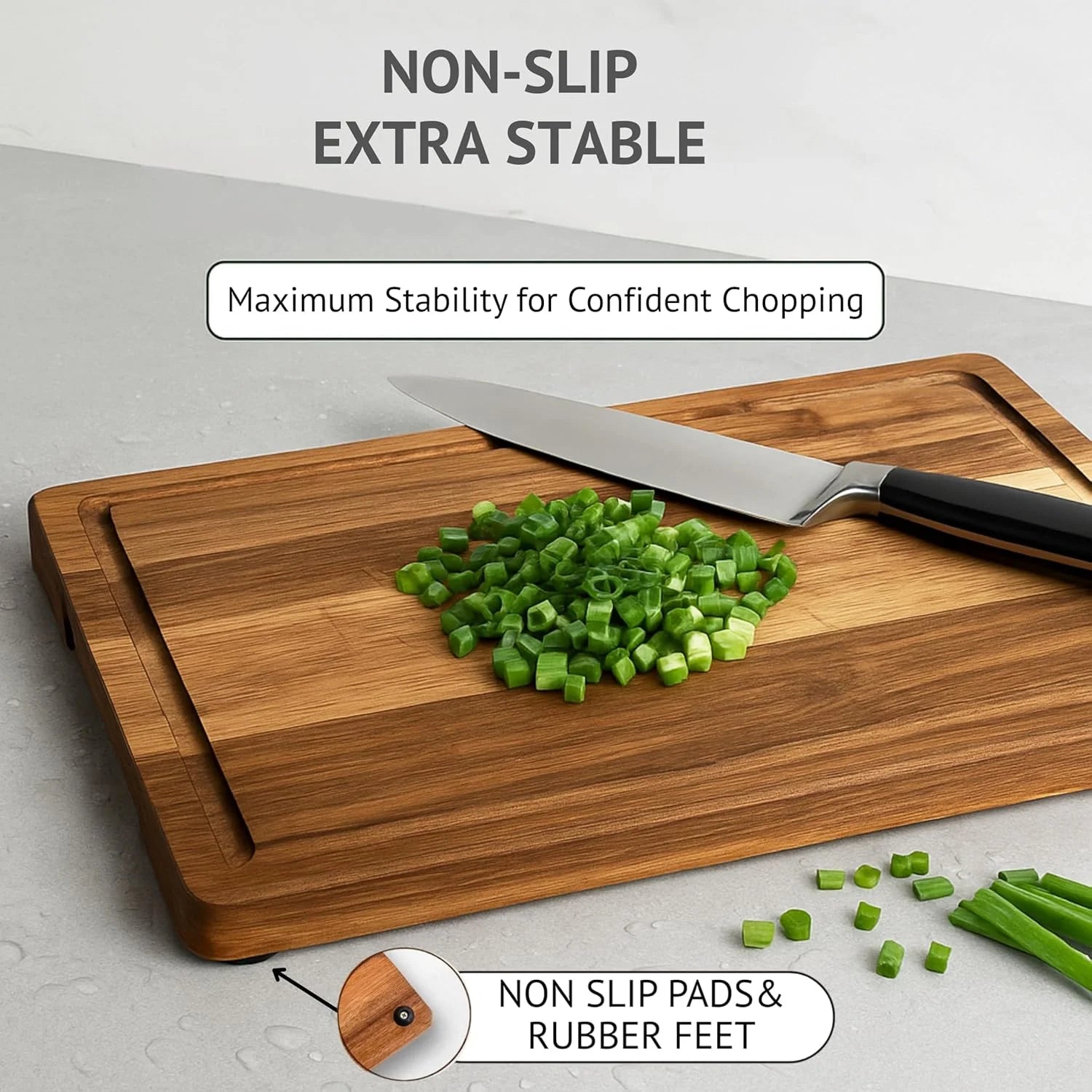 Cutting Board Set of 3 -Acacia Wood | Non-Toxic Cutting Boards with Wooden Holder, Non-Slip Silicone Pads, Deep Juice Grooves & Handles | Ideal for Meat, Veggies & Charcuterie – Elegant Kitchen Gift