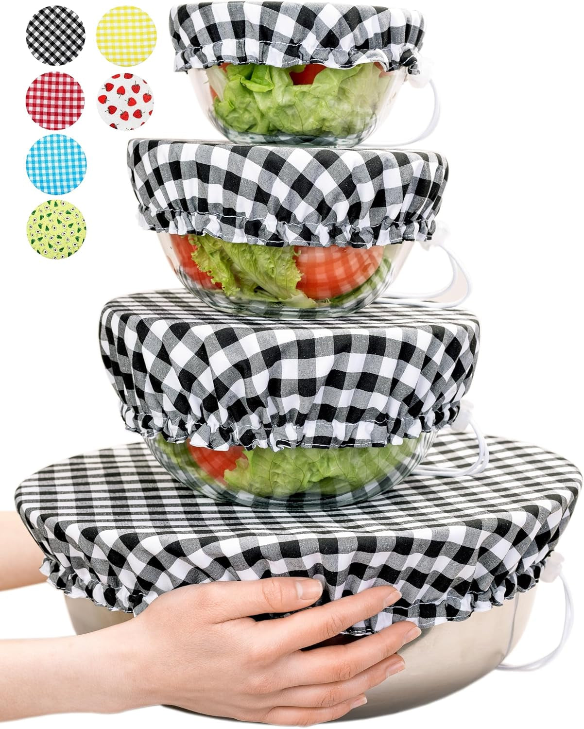 Handmade Reusable Cotton Fabric Bowl Covers - Two Layers of Fabric (Set of 3, Red Plaid-2)