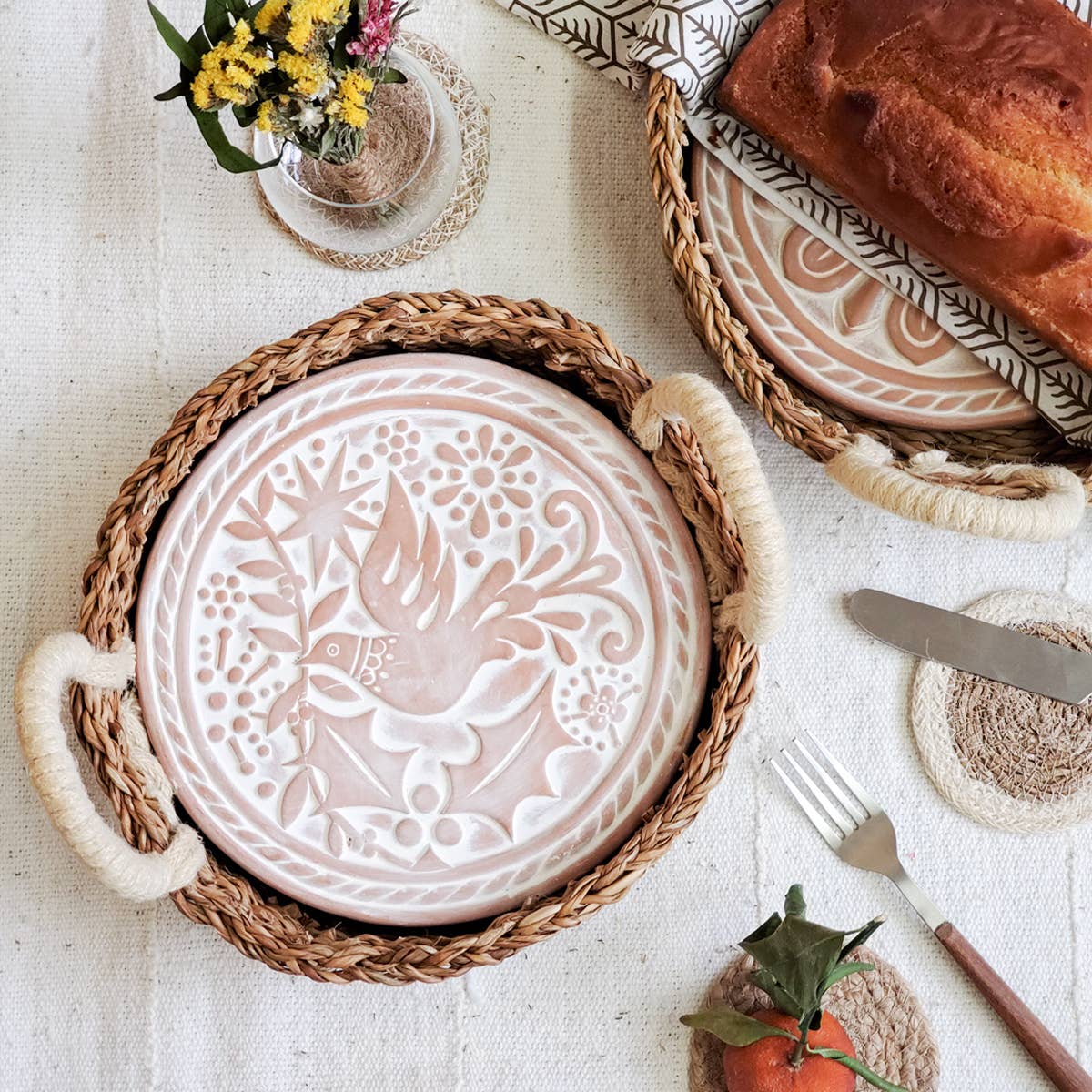 Dove Bread Warmer & Handwoven Seagrass Basket Set