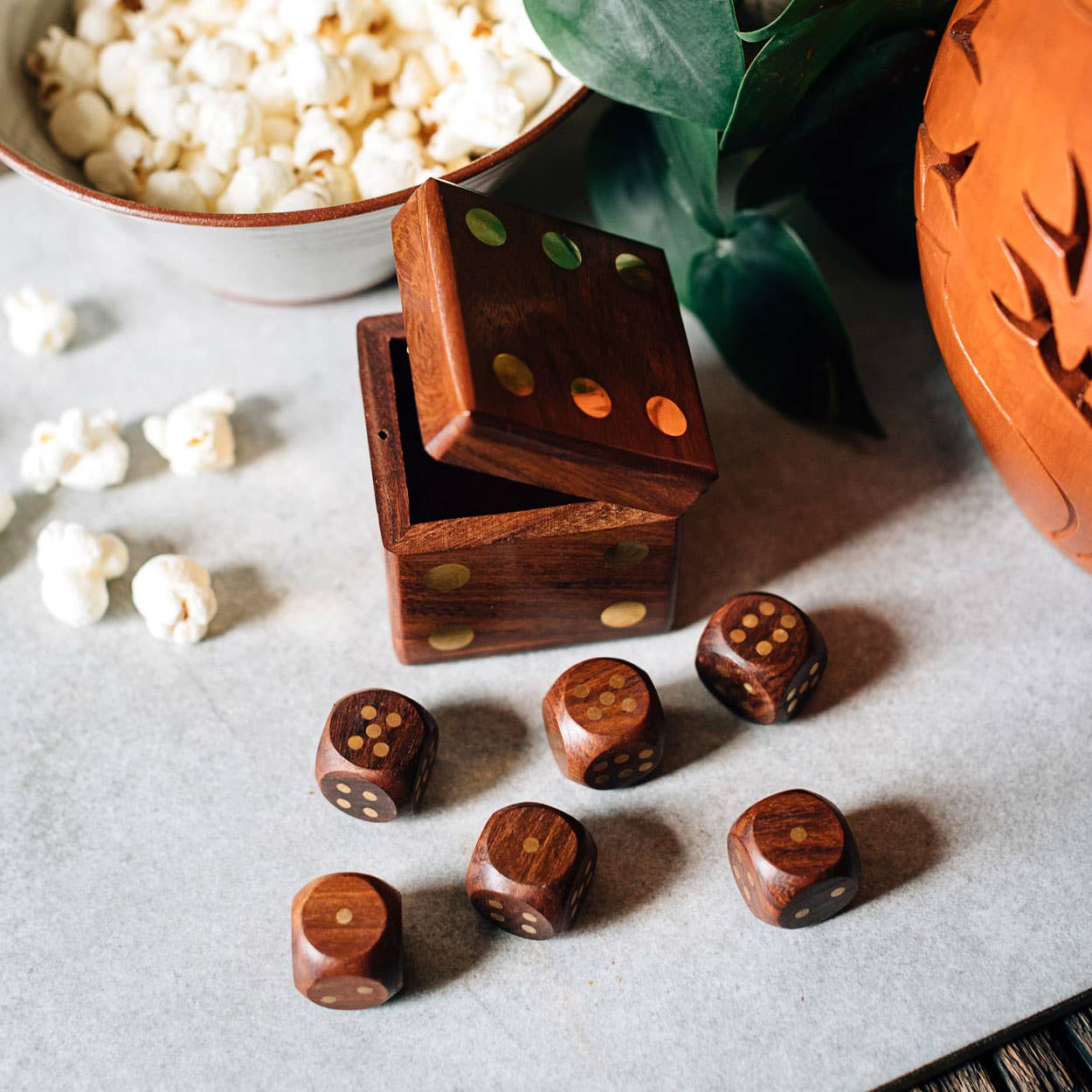 Handcrafted Indian Rosewood Dice Box with Brass Dice, Handcrafted Keepsake