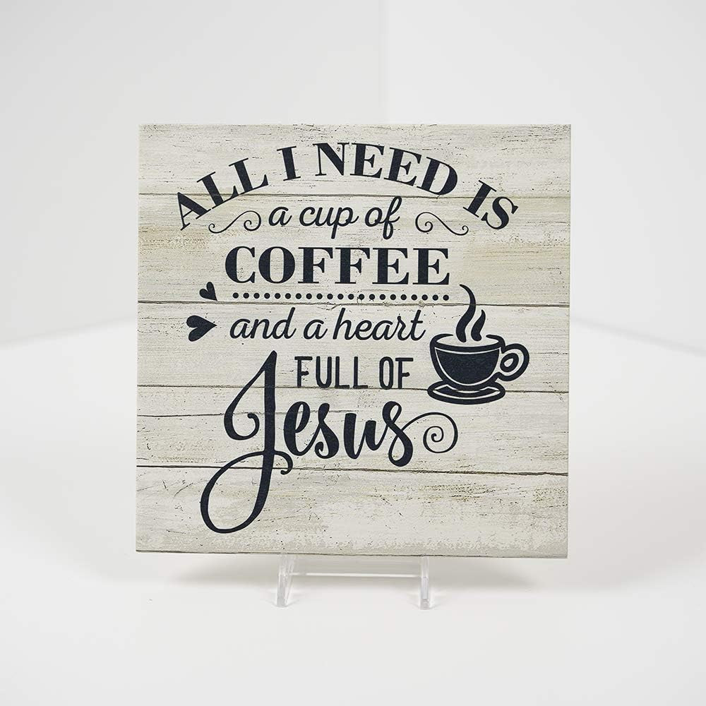 Need a Cup of Coffee and Jesus Sign Rustic Wood Decor Christian Wooden Decorations Quotes Kitchen Nook Station Religious Wall Plaque Home Faith Family Farmhouse Gift 8 X 8 Art B3-08080062025