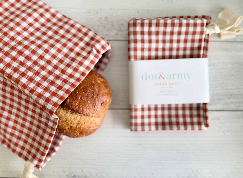 Papaya Check Linen Bread Bags, Set of 2 — Made in Georgia