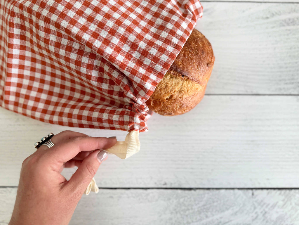 Papaya Check Linen Bread Bags, Set of 2 — Made in Georgia