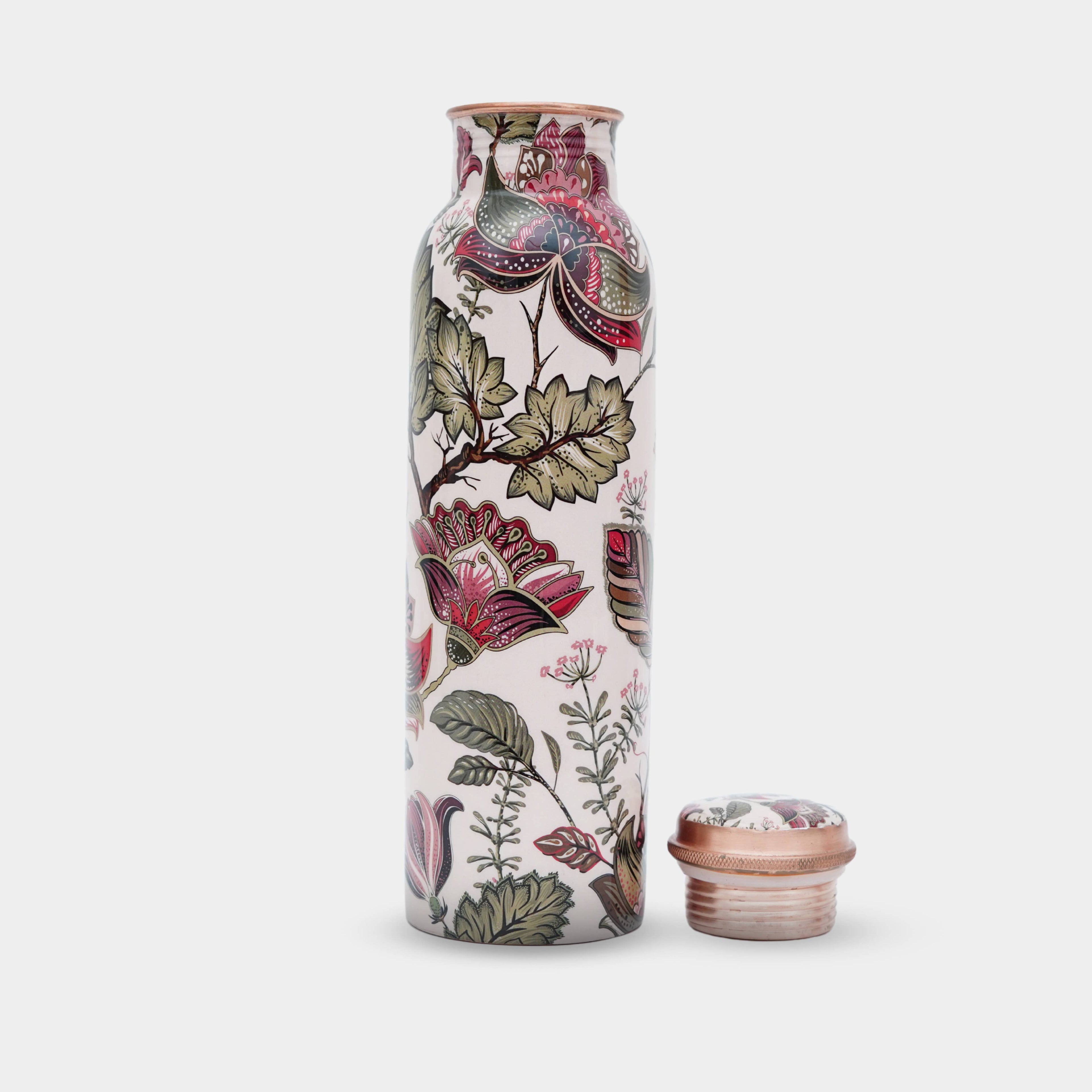 Pure Copper Water Bottle 34 oz - Carrara White / Perilla