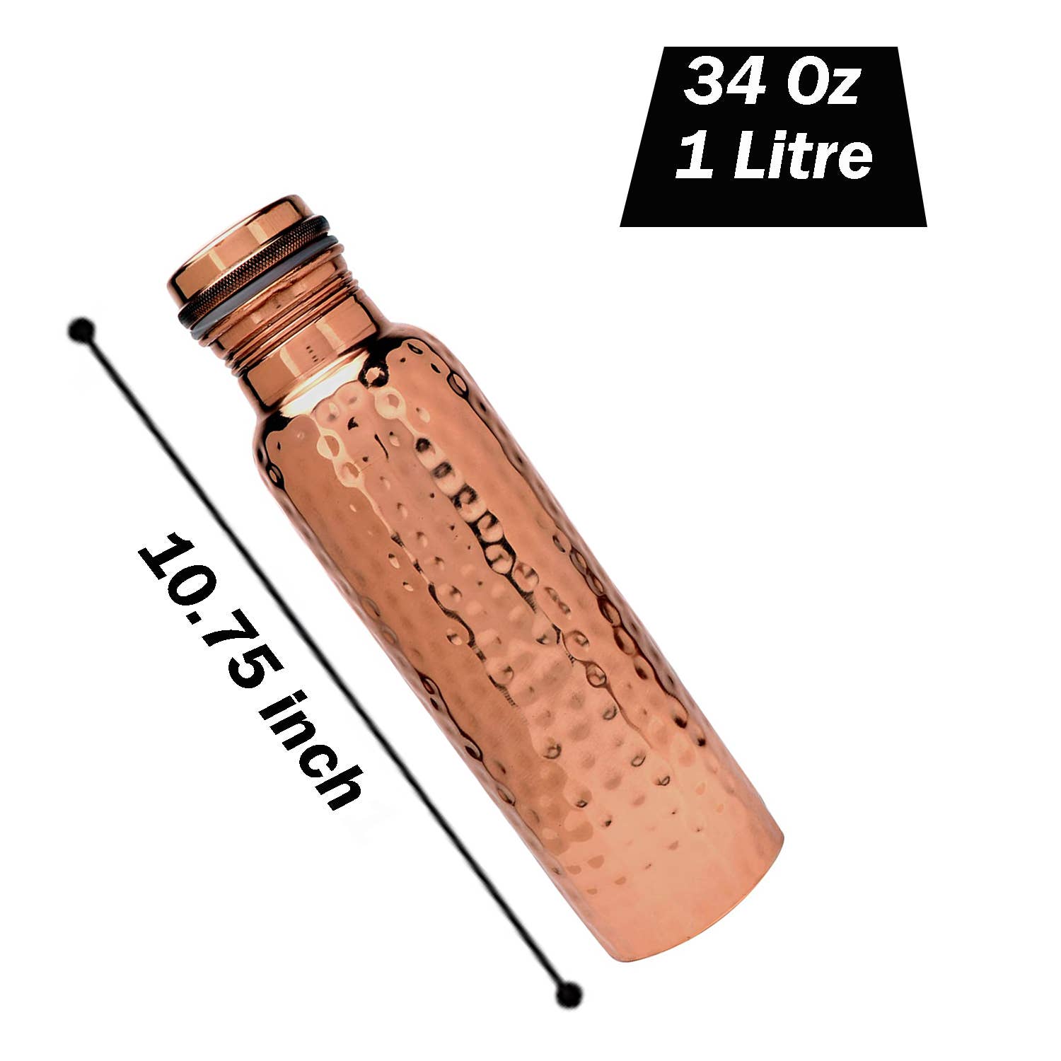 Pure Copper Water Bottle 34 oz - Hammered / Perilla