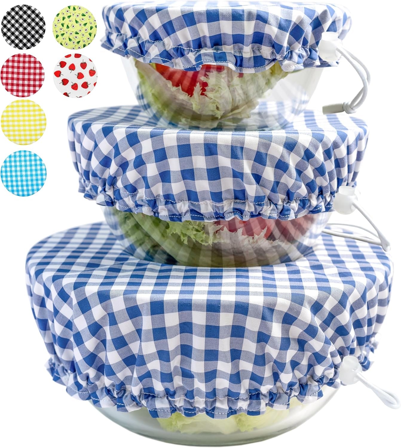 Handmade Reusable Cotton Fabric Bowl Covers - Two Layers of Fabric (Set of 3, Red Plaid-2)