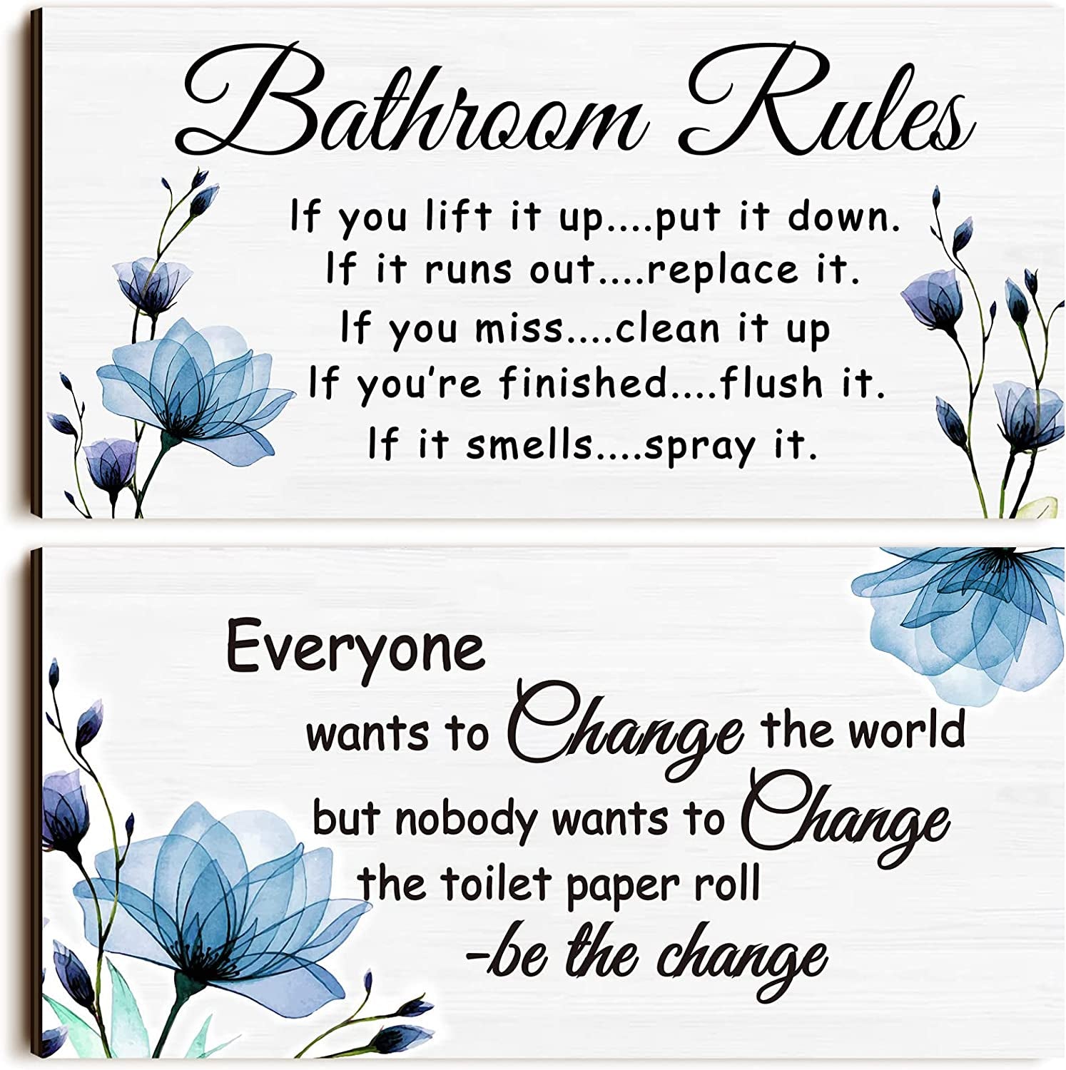 2 Pieces Funny Bathroom Signs Bathroom Wall Decor Toilet Wall Accessories Farmhouse Toilet Rustic Wooden Signs(Elegant Style)